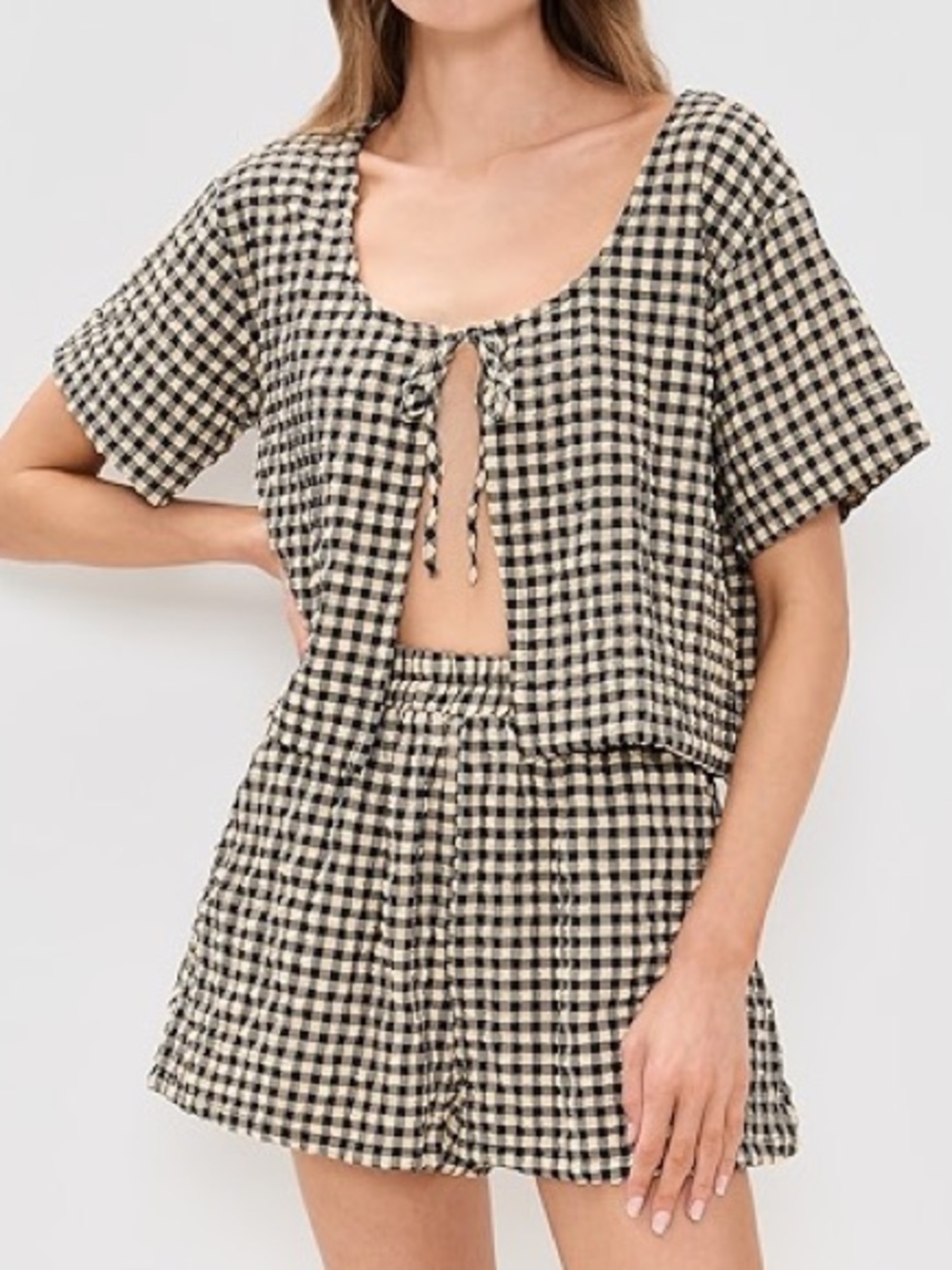 VRG GRL Women L Gingham Seersucker The Sea & I Top And Shorts Outfit Set NWT